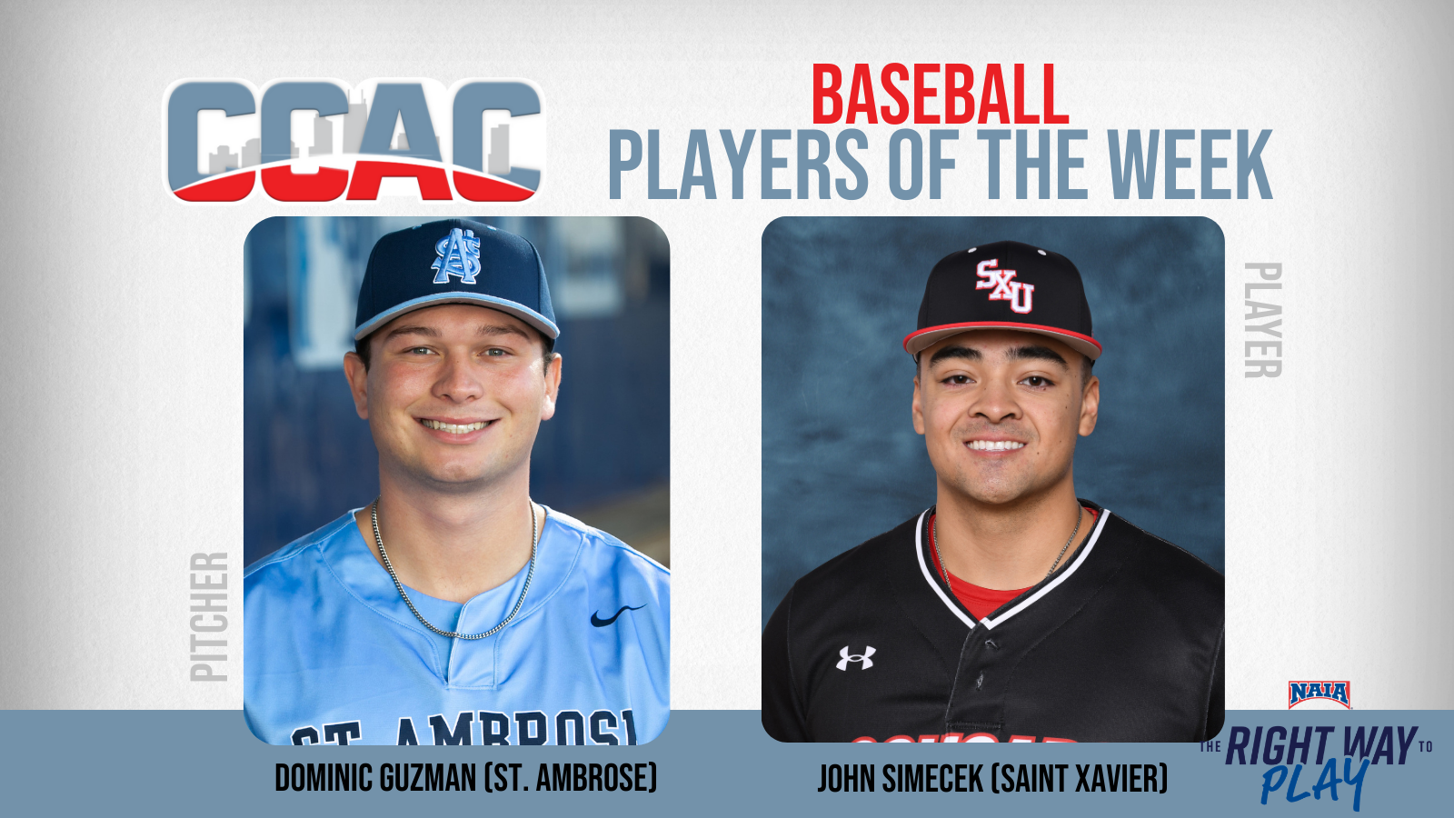 SXU's Simecek, SAU's Guzman Claim Baseball Weekly Honors