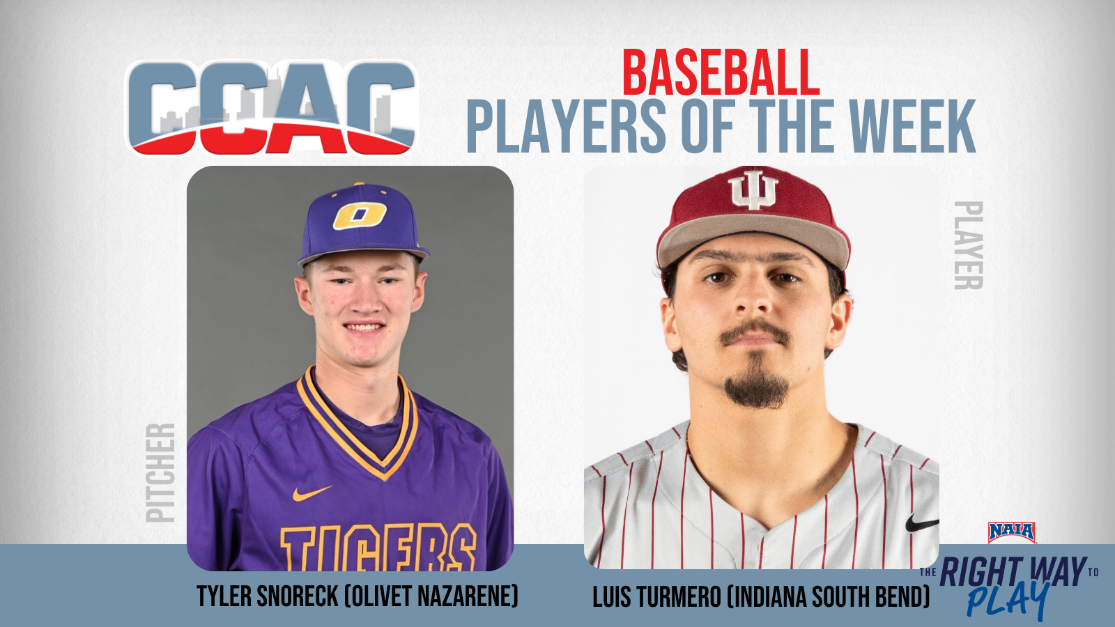 IUSB's Turmero, ONU's Snoreck Gain Weekly Baseball Accolades