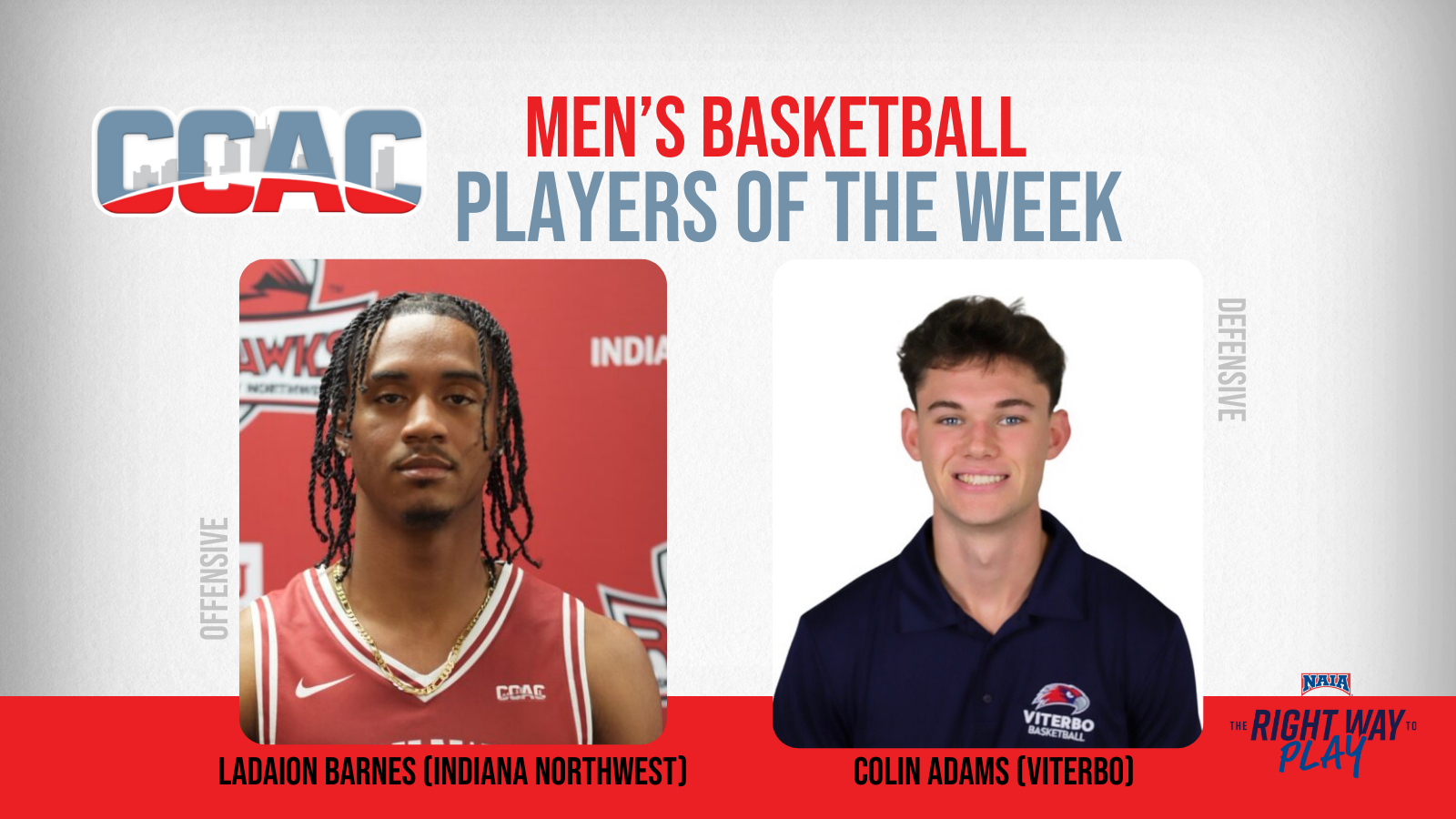 IUN's Barnes, VU's Adams Gain Week 11 Men's Basketball Recognition