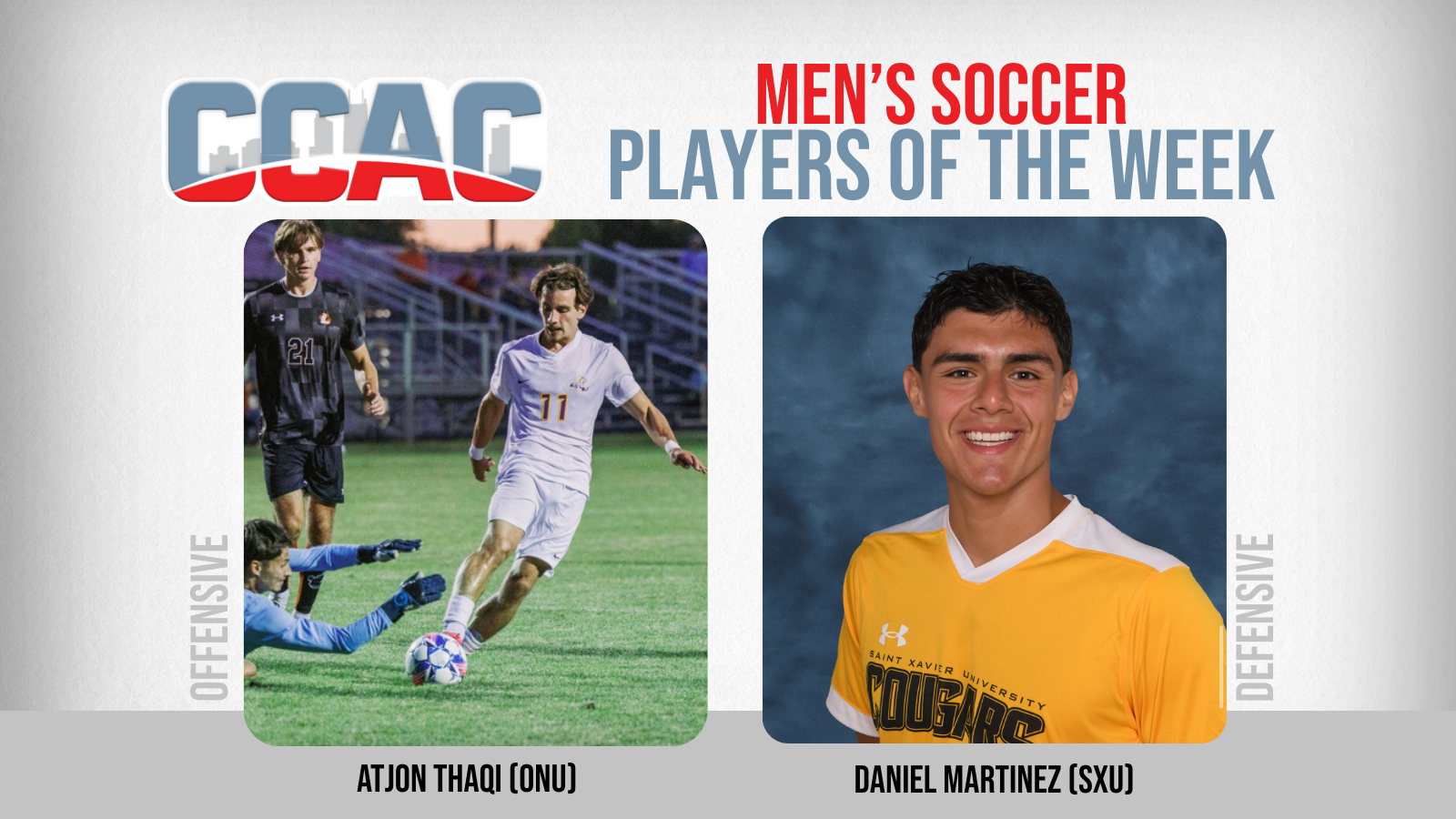 ONU's Thaqi, SXU's Martinez Collect Men's Soccer Weekly Awards