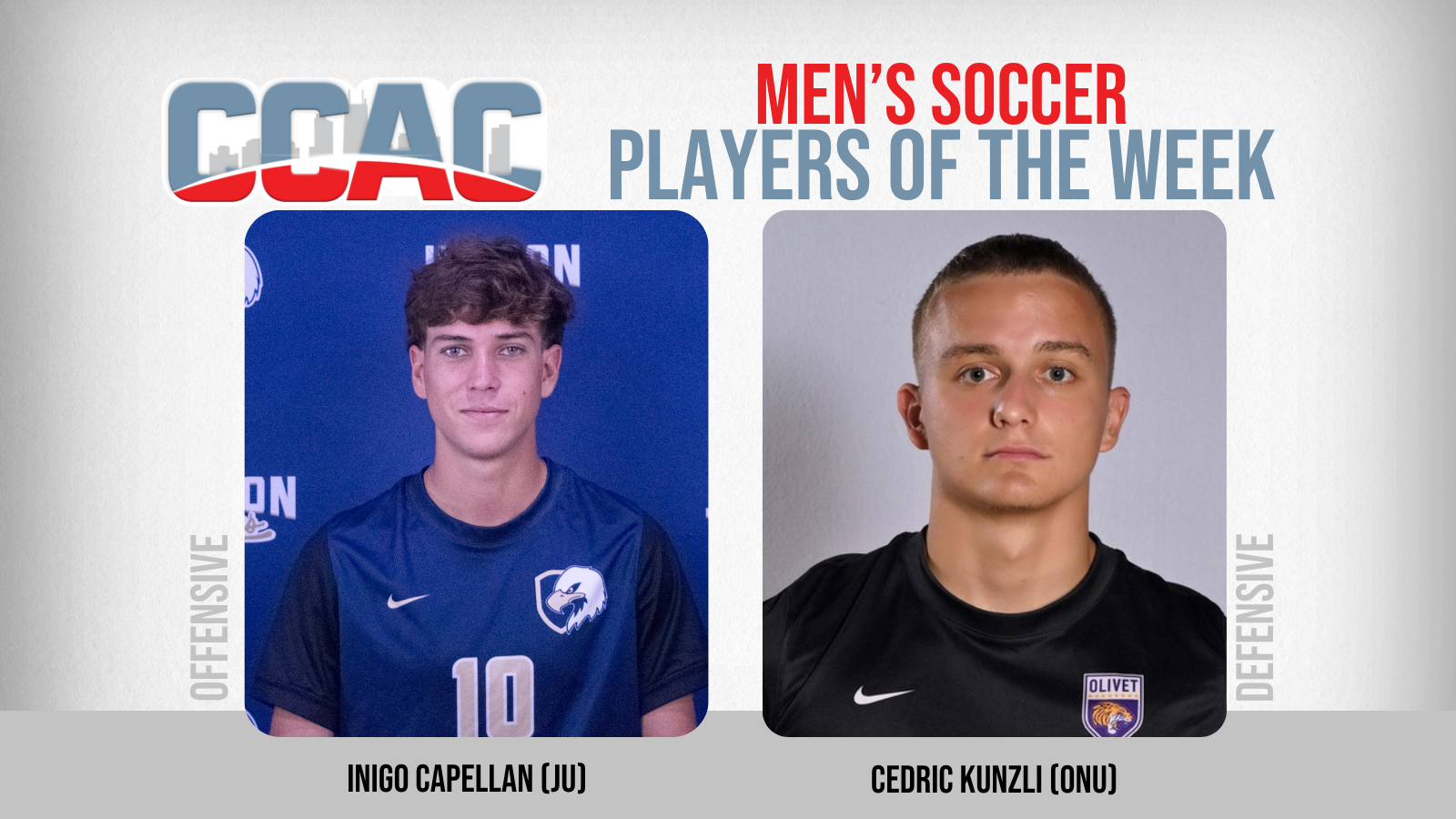 JU's Capellan, ONU's Kunzli Headline Week 9 Men's Soccer Honors