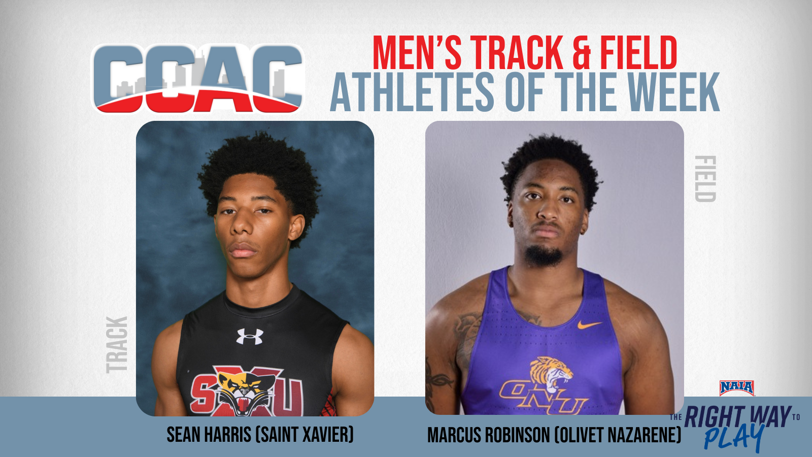 SXU's Harris, ONU's Robinson Gain Men's Indoor Track & Field Spotlight Again