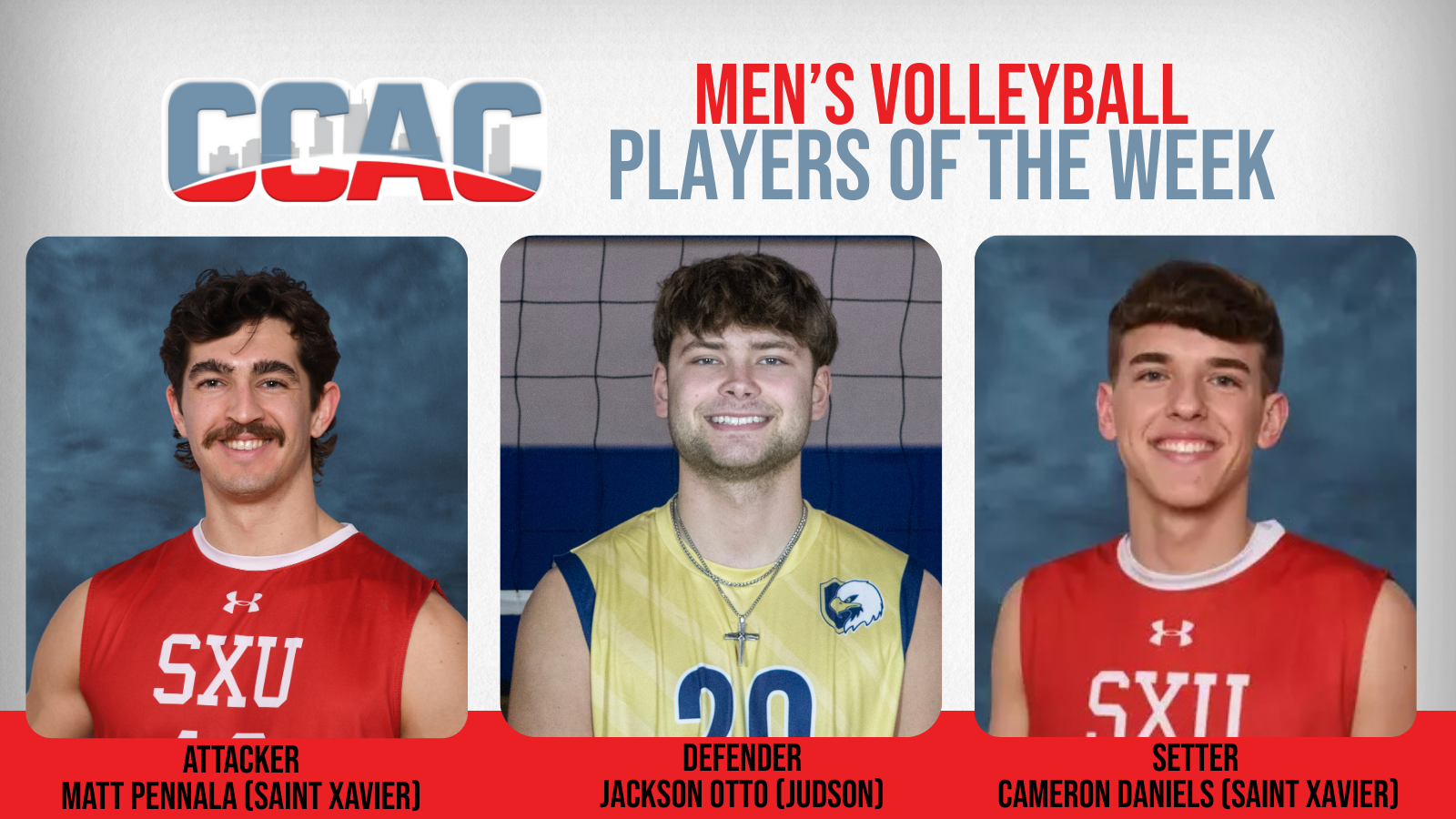 SXU's Pennala, Daniels, JU's Otto Reunite For More Men's Volleyball Weekly Awards