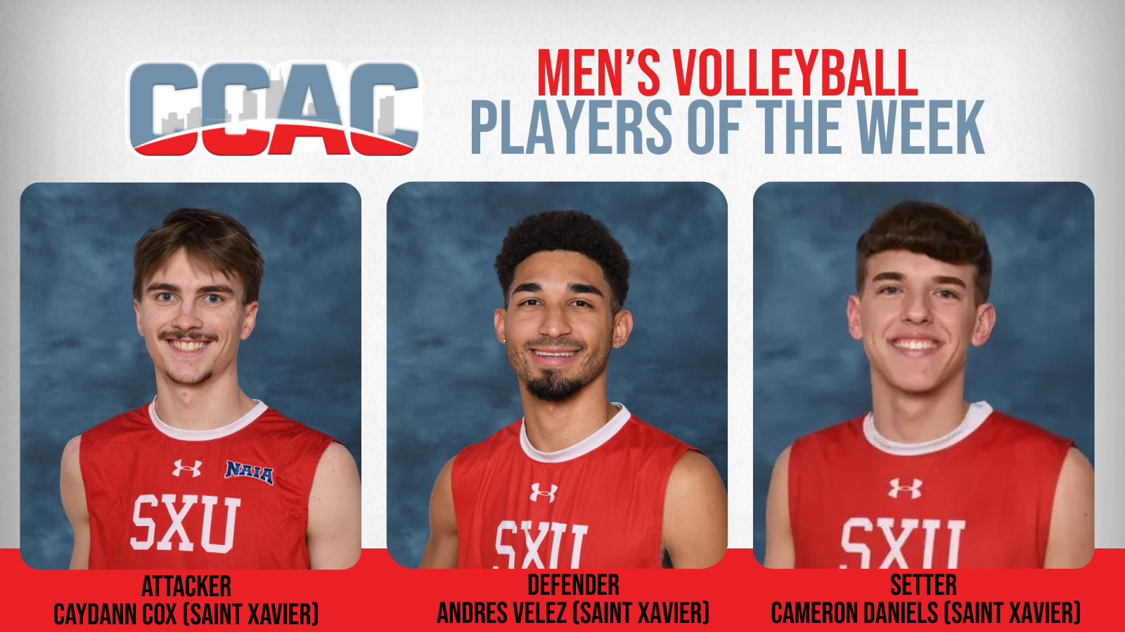 SXU's Cox, Velez, Daniels Repeat With Men's Volleyball Weekly Honors Sweep