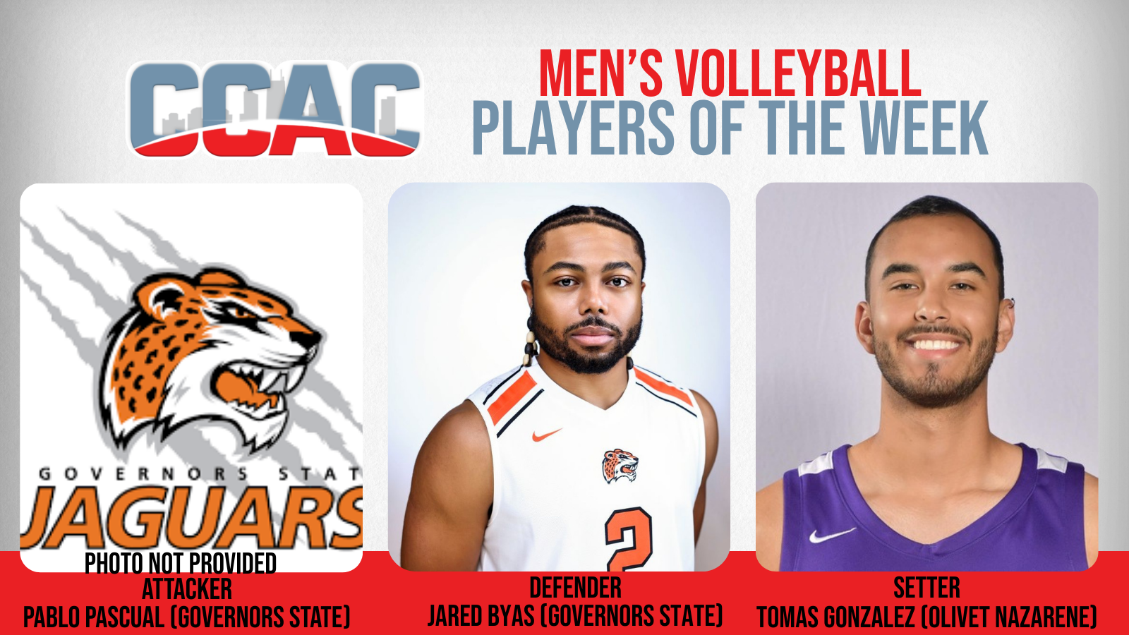 GSU's Pascual, Byas, ONU's Gonzalez Pick Up Men's Volleyball Weekly Recognition