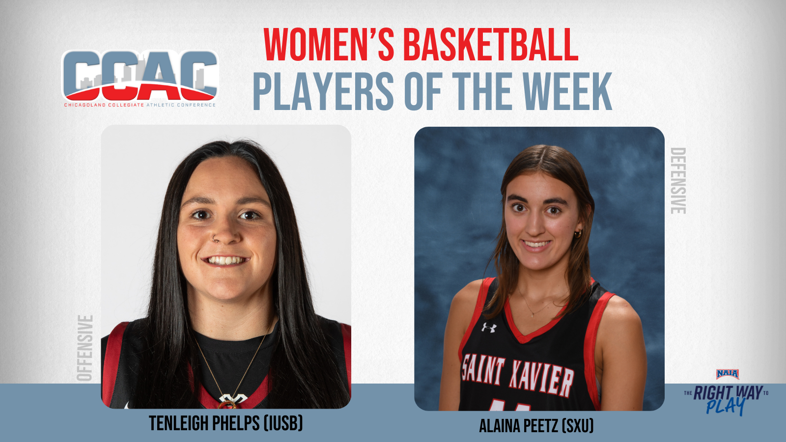 IUSB's Phelps, SXU's Peetz Secure Women's Basketball Weekly Honors