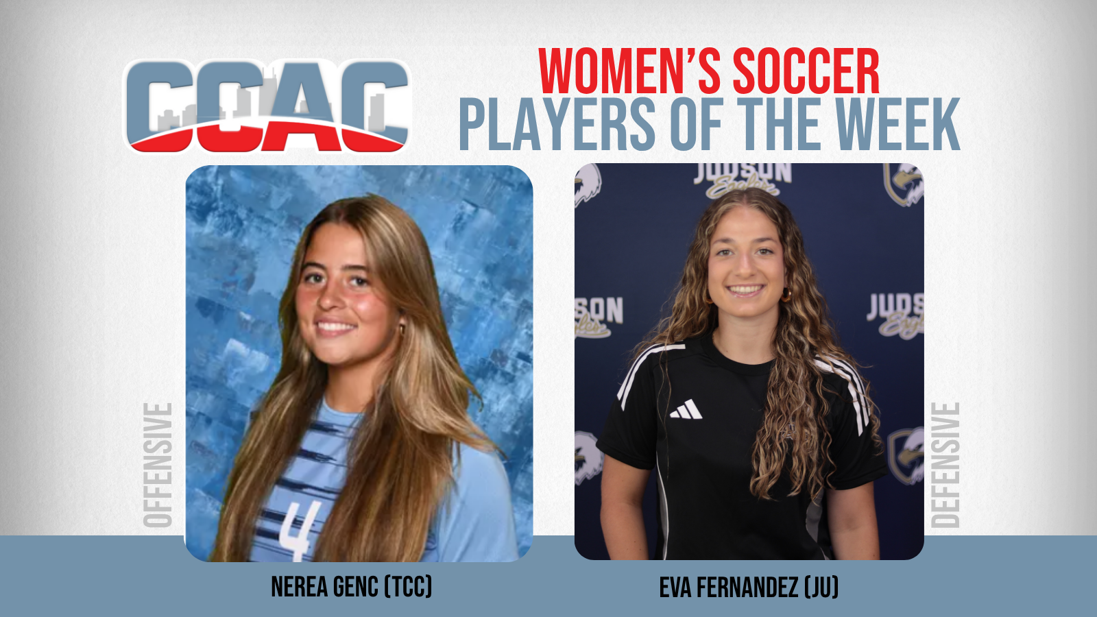 Genc's Hat Trick For TCC, Fernandez's Shutouts For JU Land Pair Women's Soccer Weekly Recognition