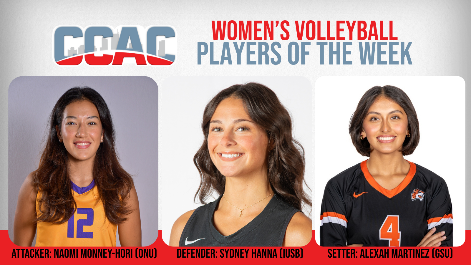 GSU's Martinez, ONU's Monney-Hori, IUSB's Hanna Gain Week 11 Women's Volleyball Honors