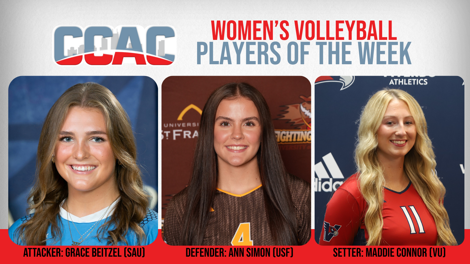 VU's Connor, USF's Simon, SAU's Beitzel Garner Weekly Women's Volleyball Accolades