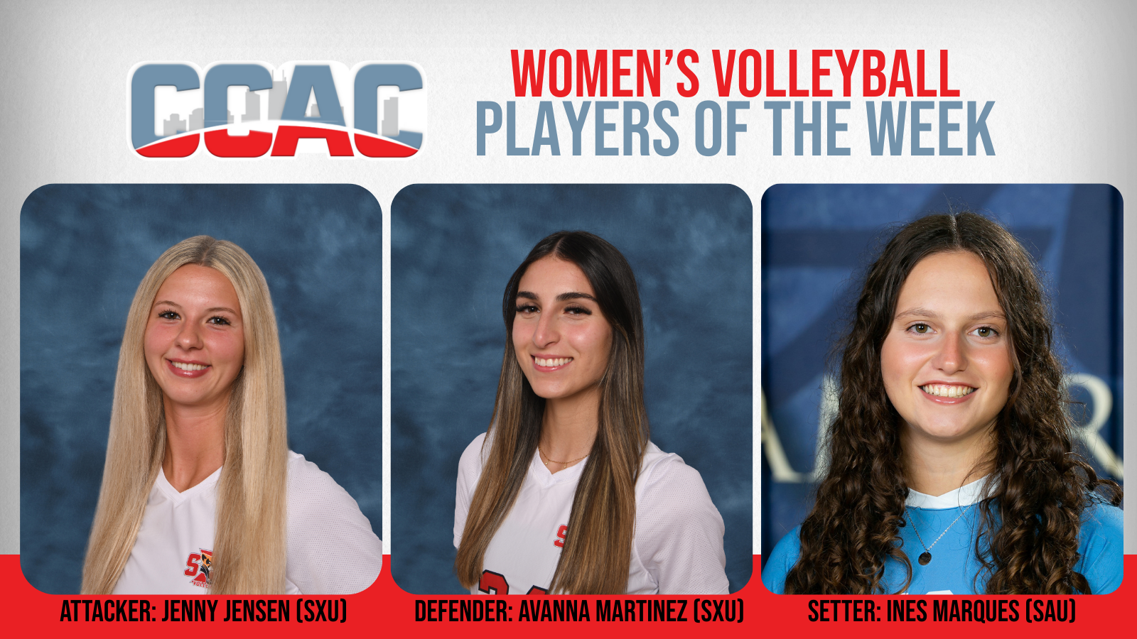 SXU's Jensen, Martinez, SAU's Marques Net Women's Volleyball Weekly Recognition