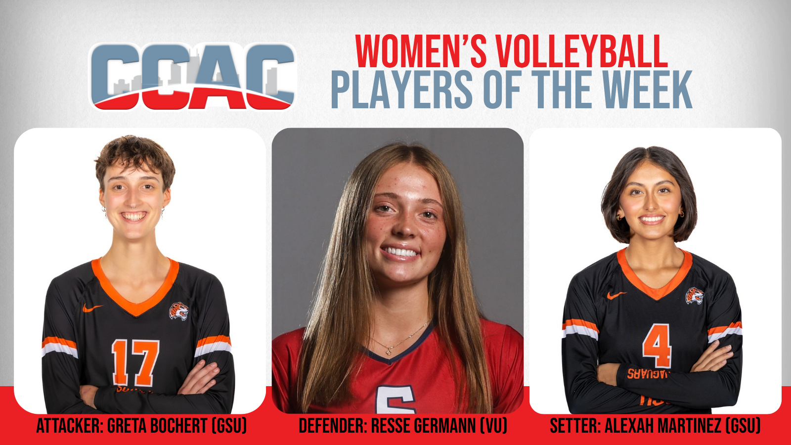 GSU's Bochert, Martinez, VU's Germann Lead Respective Teams To 2-0 League Weeks, Gain Women's VB Honors