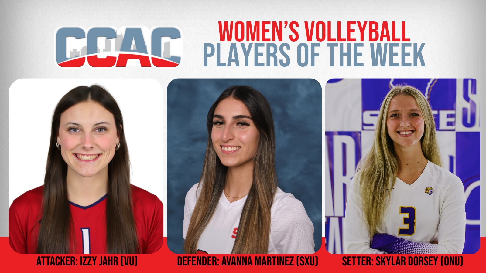 SXU's Martinez, ONU's Dorsey, VU's Jahr Pick Up Week 9 Women's Volleyball Honors